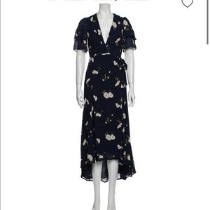 Navy blue floral maxi wrap dress